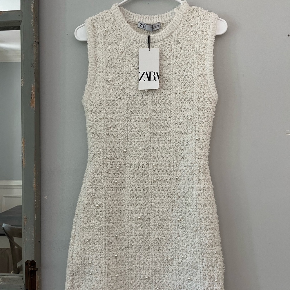 NWT Zara' pearl knit stretch Tweed dress